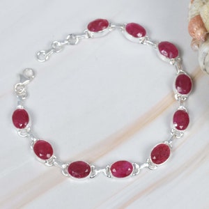 Handmade Ruby Gemstone Bracelet: 925 Sterling Silver Adjustable Jewelry