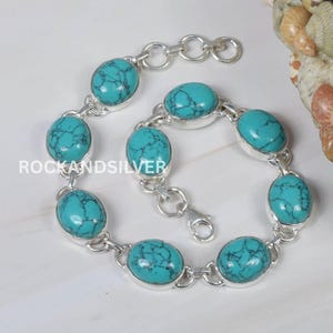 Blue Turquoise Sterling Silver Adjustable Bracelet: Handmade December Birthstone