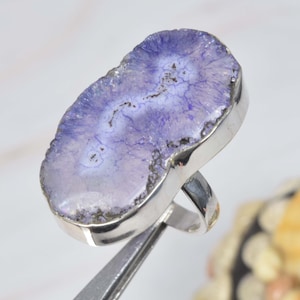 Purple Solid Druzy 925 Sterling Silver Gemstone Ring, Handmade Jewelry, Rough Ring, Gift For Christmas, Ring Size US- 9/ UK- R