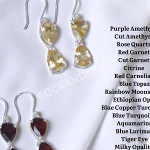 Sterling Silver Gemstone Hook Earrings: Amethyst, Garnet, Moonstone