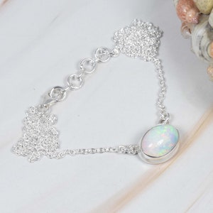 White Ethiopian Opal 925 Sterling Silver Natural Gemstone Chain Necklace, October Month Birthstone, Opal Necklace, Gift For Christmas