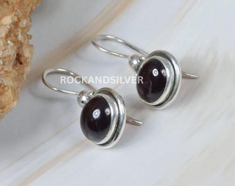 Handmade Red Garnet Sterling Silver Hook Earrings: Elegant Gemstone Jewelry