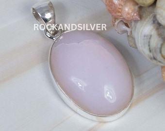 Pink Peruvian Opal Pendant: Oval Gemstone, 925 Sterling Silver