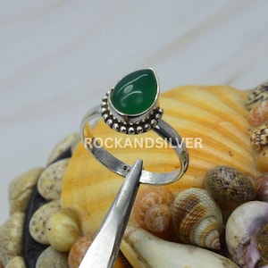 Green Onyx 925 Sterling Silver Stacking Ring ~ Designer Ring ~ Pear Shape Gemstone Ring- Handmade Ring- Christmas Gift