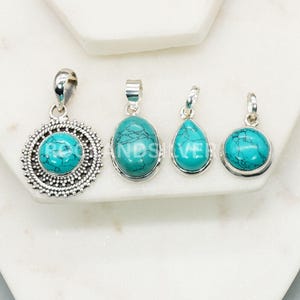 Blue Turquoise 925 Sterling Silver December Month Gemstone Pendant, Bohemian Necklace, Dainty Arizona Turquoise Pendant, Gift For Christmas