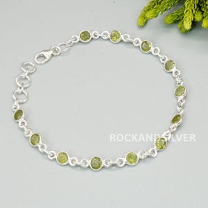 Bracelet en argent sterling véritable péridot vert avec pierres précieuses : pierre de naissance du mois d'août, bijoux faits main