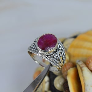 Cut Red Ruby 925 Sterling Silver Faceted Gemstone Ring ~ Oval Shape ~ Handmade Jewelry ~ Designer Ring ~ Gift For Anniversary