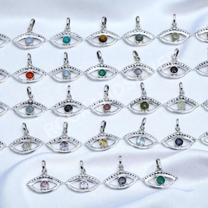 Sterling Silver Gemstone Eye Pendant: Handmade Dainty Necklace