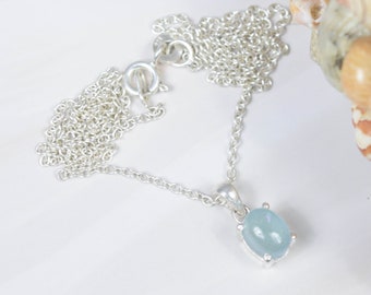 Aqua Chalcedony 925 Sterling Silver Oval Shape Chain Pendant W/ or W/o Chain ~ Prong Setting Pendant ~ Gift For Christmas