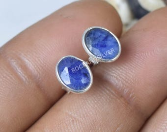 Pendientes de zafiro de plata de ley hechos a mano: Plata 925