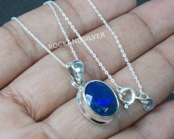 Pendentif En Opale D'Éthiopie Et Argent Sterling - 10,4 G, Forme Losange, Bleuté, Occasion