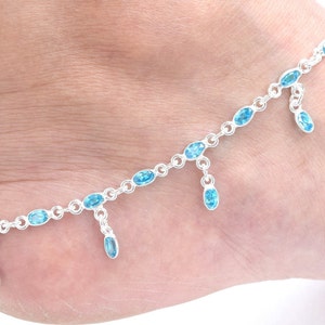 Blue Topaz Anklet 925 Sterling Silver Faceted Gemstone Adjustable Silver Anklet ~ Handmade Jewelry ~ Gift For Women
