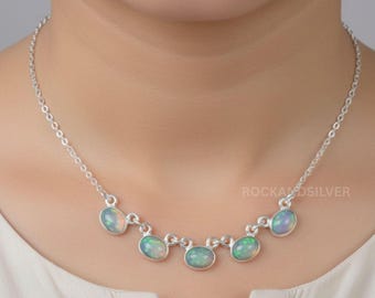 Ethiopian Opal Necklace: Sterling Silver Oval Gemstone, Handmade