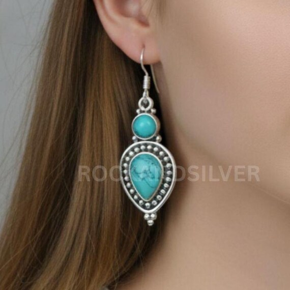 Orecchini in argento sterling turchese: orecchini ovali boho - Italia