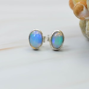 Ethiopian Opal 925 Sterling Silver Gemstone 1 Pair  Oval Stud Earring ~ Natural Stone ~ Elegant Stud ~ Gift For Christmas