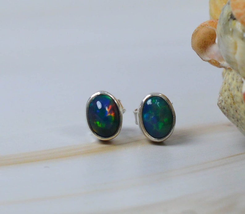 Black Ethiopian Opal 925 Sterling Silver Gemstone Stud Earring ~ Natural Stone ~ Opal Stud Earring ~ Elegant Stud ~ Gift For Anniversary 