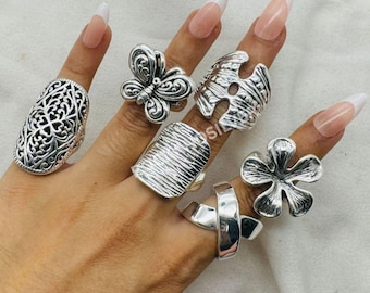 編み込み編み925スターリングシルバーリング：ボヘミアンスタッキング