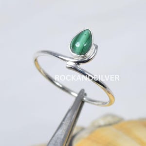 Pear Green Malachite Ring: 925 Sterling Silver Statement Ring