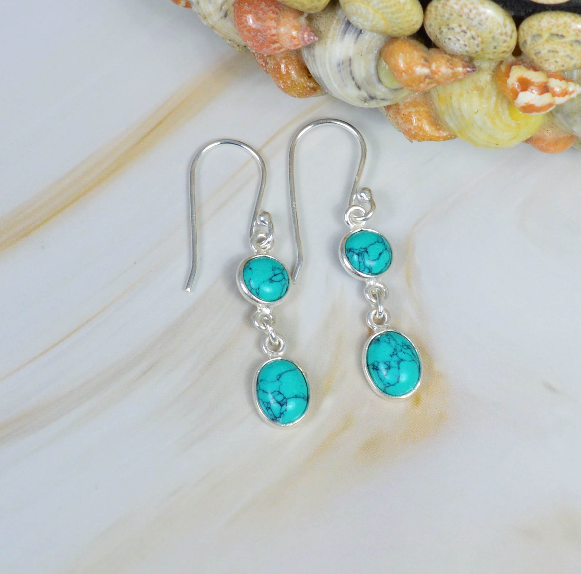 Blue Turquoise 925 Sterling Silver Gemstone Hook Earring
