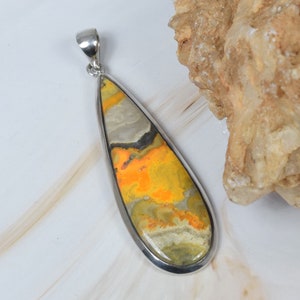 Bumble Bee Jasper 925 Sterling Silver Gemstone Yellow Pendant ~ Elegant Pendant ~ Handmade Jewelry ~ Pear Shape ~ Gift For Birthday