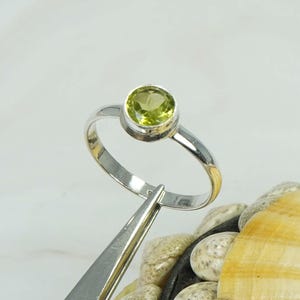 Natural Green Peridot 925 Sterling Silver Faceted Gemstone Ring, Round Shape, Handmade Jewelry, August Birthstone, Gift For Christmas
