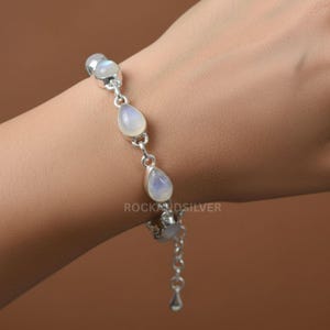 Rainbow Moonstone Sterling Silver Bracelet: Handmade Pear Jewelry