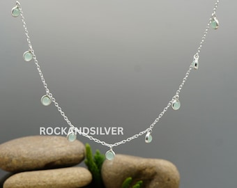 Aqua Chalcedony Sterling Silver Necklace: Boho Gemstone Choker