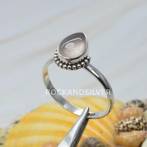Pink Rose Quartz Ring: Pear Shape Sterling Silver, Handmade Jewelry