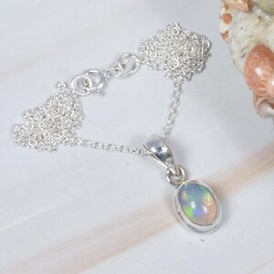 Ethiopian Opal 925 Sterling Silver Gemstone Chain Pendant W/ or W/o Chain,  October Birthstone, Oval Shape, Natural Stone, Gift For Christmas