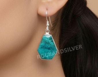 Chrysocolla Sterling Silver Earrings: December Birthstone Jewelry