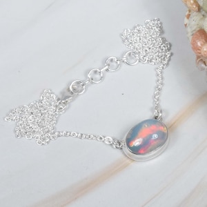 White Ethiopian Opal 925 Sterling Silver Natural Oval Gemstone Chain Necklace, October Month Birthstone, Natural Stone, Gift For Christmas