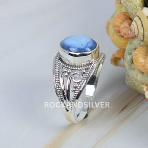 Blue Peruvian Opal Ring: Oval Sterling Silver Handmade Jewelry image 2