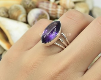 Marquise Amethyst Ring: 925 Sterling Silver, February Birthstone