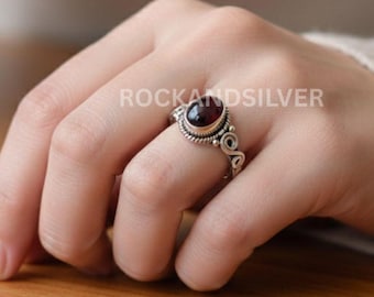 Red Garnet Sterling Silver Ring: Handmade Designer Gemstone Jewelry