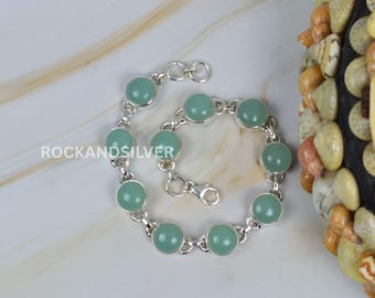 Aqua Chalcedony Sterling Silver Bracelet: Adjustable Gemstone Jewelry