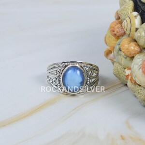 Blue Peruvian Opal Ring: Oval Sterling Silver Handmade Jewelry image 3