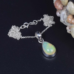 Ethiopian Opal 925 Sterling Silver Gemstone Chain Pendant W/ or W/o Chain ~ October Birthstone ~ Natural Stone ~ Gift For Birthday