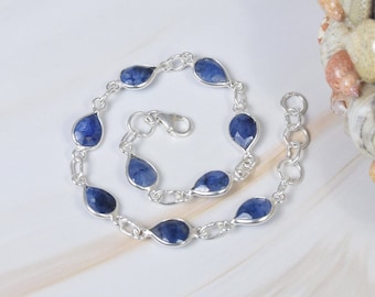 Blue Sapphire 925 Sterling Silver Gemstone Adjustable Bracelet ~ September Birthstone ~ Elegant Bracelet ~ Gift For Her ~ 9 Stone Jewelry