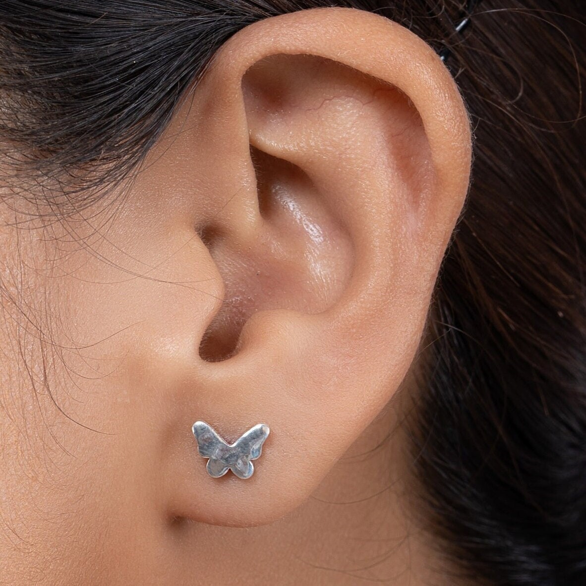 Buy Butterfly Huggie Earrings Sterling Silver Silver Hoop Earrings With  Butterfly Pendant Online in India - Etsy