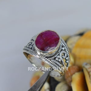 Red Ruby Sterling Silver Ring: Handmade Faceted Gemstone Jewelry