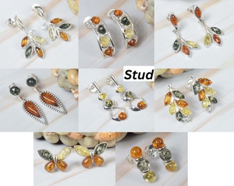 Multi Baltic Amber 925 Sterling Silver Gemstone Stud Earring ~ Handmade Jewelry ~ Elegant Stud ~ Designer Jewelry ~ Gift For Birthday