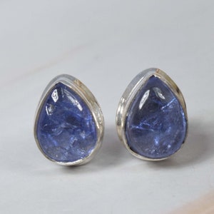 Natural Blue Tanzanite 925 Sterling Silver Gemstone Stud Earring, Handmade Jewelry, December Birthstone, Pear Shape Stud, Gift For Birthday