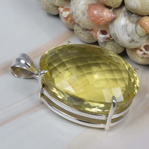 Lemon Quartz 925 Sterling Silver Gemstone Faceted Oval Prong Setting Pendant, Handmade Jewelry, November Birthstone, Gift For Christmas