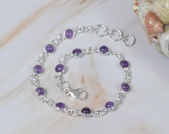 Purple Amethyst 925 Sterling Silver Gemstone Adjustable Round Bracelet ~ February Month Birthstone ~ Handmade Jewelry ~ 12 Stone Bracelet