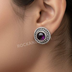 Roter Granat Sterling Silber Ohrstecker: Handgefertigter runder Edelstein