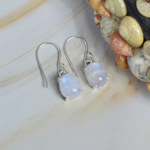 White Rainbow Moonstone 925 Sterling Silver Gemstone 1 Pair Hook Earring ~ Handmade Jewelry ~ Moonstone ~ Gift For Christmas