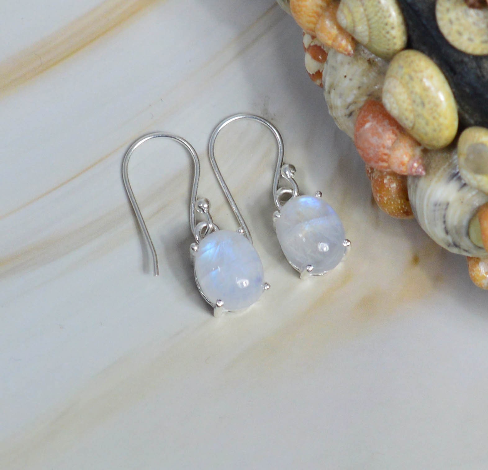 White Rainbow Moonstone 925 Sterling Silver Gemstone 1 Pair