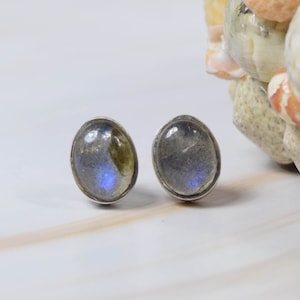 Labradorite 925 Sterling Silver Gemstone Stud Earring ~ Handmade Jewelry ~ Elegant Stud ~ Oval Shape Stud ~ Gift For Christmas