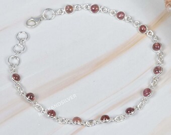 Pink Tourmaline Bracelet: 925 Sterling Silver Adjustable Gemstone Jewelry
