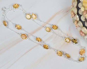 Cut Yellow Citrine 925 Sterling Silver November Month Natural Gemstone Necklace, Convertible Bracelet, Handmade Jewelry, Gift For Christmas
